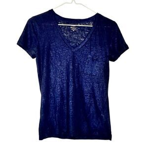 J. Crew Sparkly Linen V-neck Lightweight Short Sleeve T-shirt Blue XS